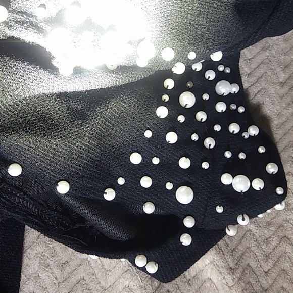 Women's Backless Mini Dress With Beaded Trim/Faux Pearls - Black - Size Small - Picture 16 of 16